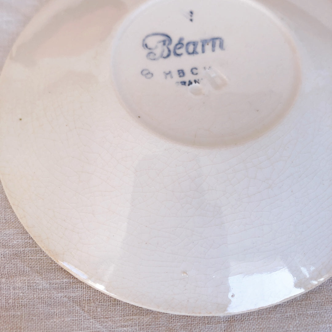 クレイユモントロー HBCM Béarn バスク柄 カップ&ソーサー「マロン・ダークブルー」C フランスアンティーク・食器・皿・プレート ブロカント