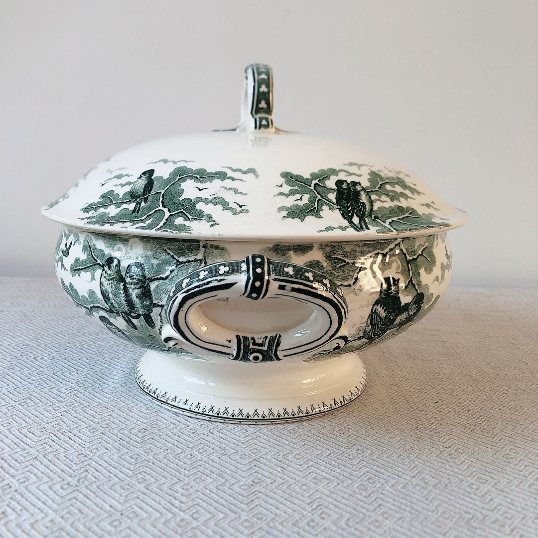 【美品】フランスアンティーク U&C sarreguemines サルグミンヌ スーピエール ”NEIGE”小鳥 フランスアンティーク食器 ブロカント 蚤の市