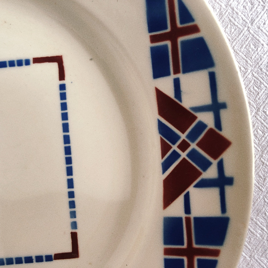 リュネヴィル LUNEVILLE " HOSSEGOR V.F.PARIS"シリーズ 幾何学模様プレート 平皿 C フランスアンティーク食器 蚤の市 ブロカント