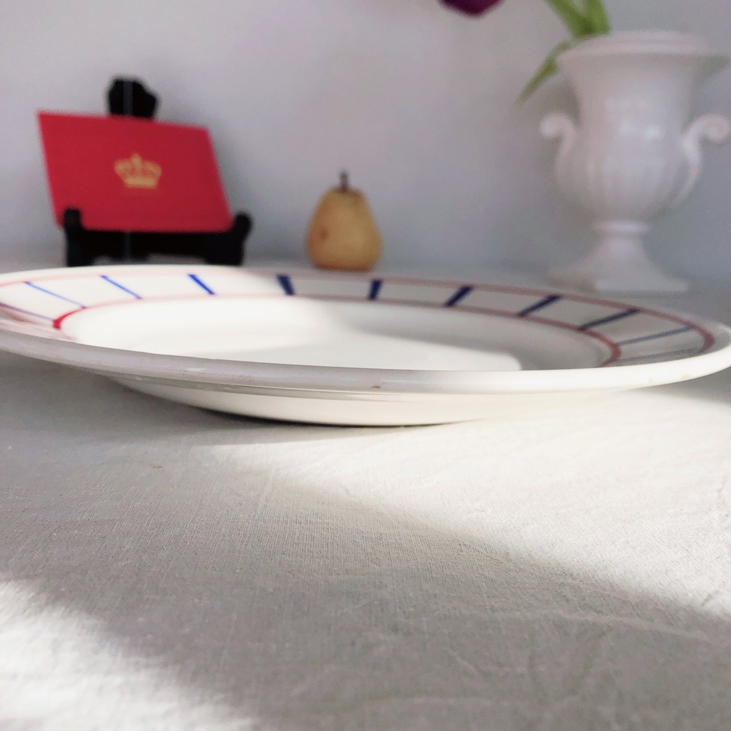ディゴワンサルグミンヌ バスク柄プレート 大皿 27.5cm『ルージュ・マリン』フランスアンティーク食器 フランス蚤の市・ブロカント バスク柄食器