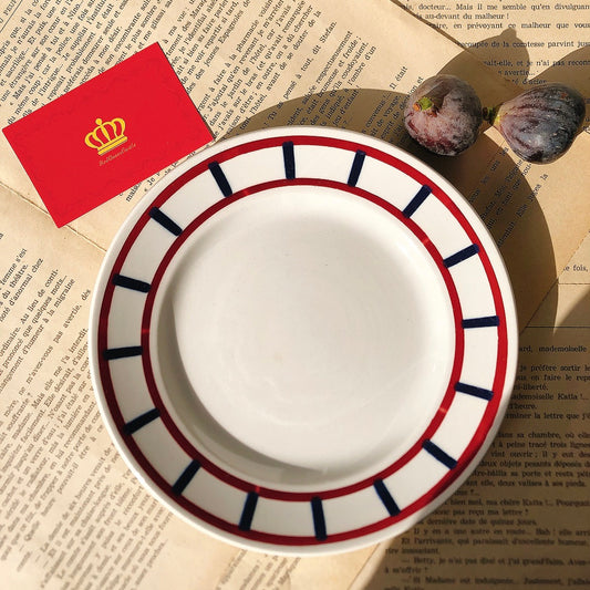 フランスアンティーク HBCM Béarn クレイユエモントロー バスク柄 デザートプレート「ボルドー・ダークブルー」D フランスアンティーク食器 ブロカント 蚤の市