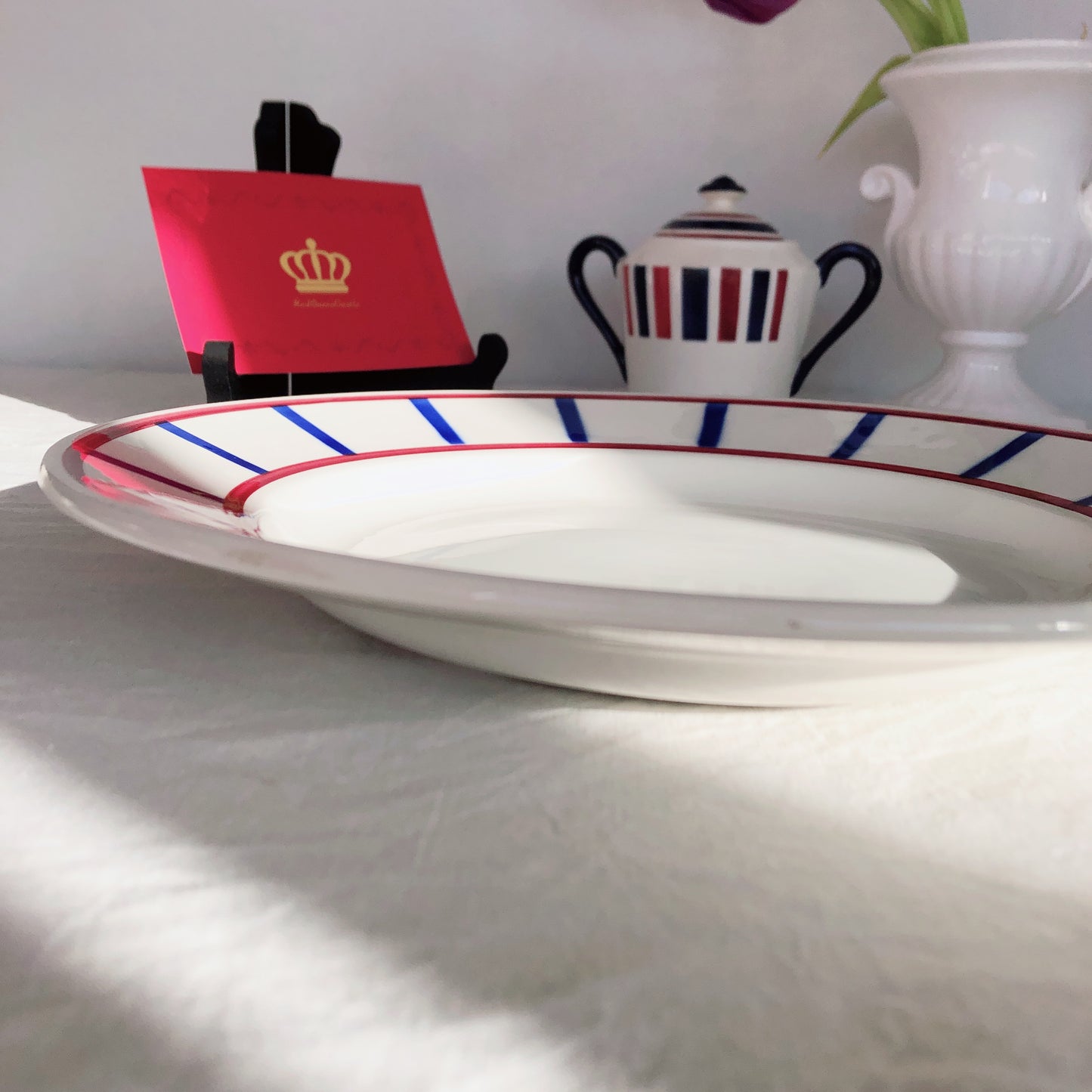 ディゴワンサルグミンヌ バスク柄プレート 大皿 30.8cm『ルージュ・マリン』フランスアンティーク食器 フランス蚤の市・ブロカント バスク柄食器ディゴワンサルグミンヌ バスク柄プレート 大皿 30.8cm『ルージュ・マリン』フランスアンティーク食器 フランス蚤の市・ブロカント バスク柄食器