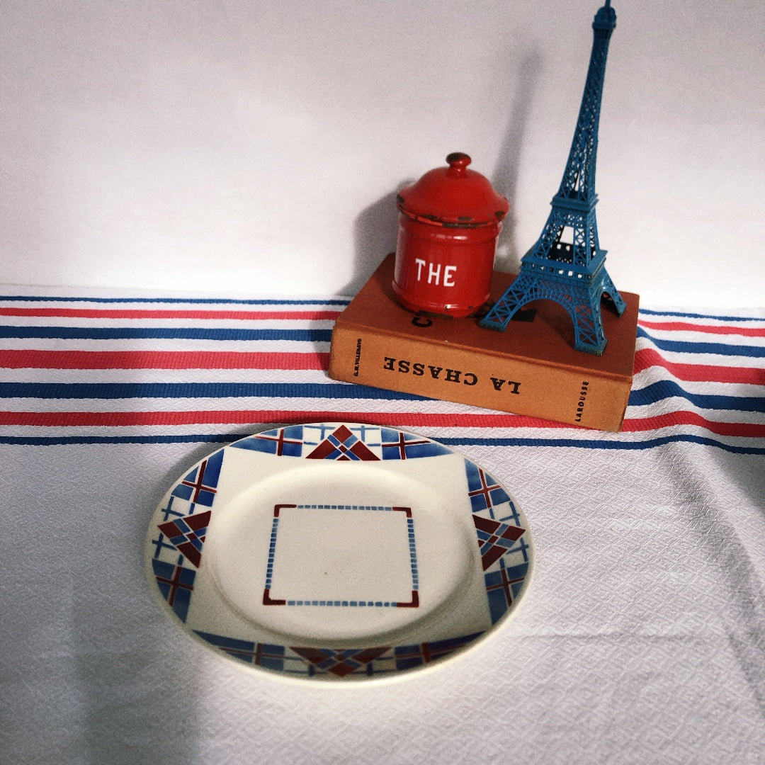 リュネヴィル LUNEVILLE " HOSSEGOR V.F.PARIS"シリーズ 幾何学模様プレート 平皿 Ⅾ フランスアンティーク食器 蚤の市 ブロカント