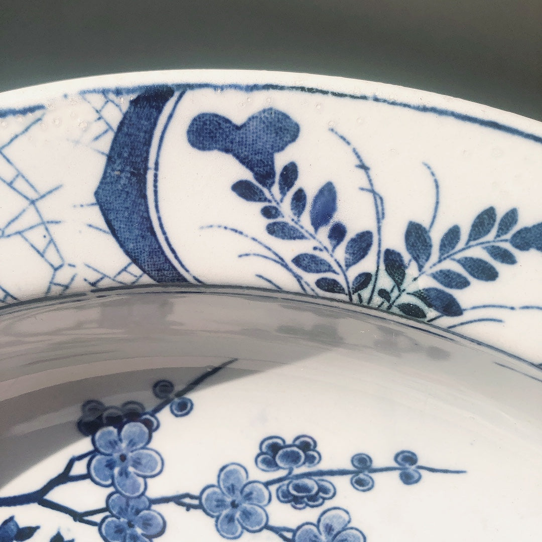 フランスアンティークプレート クレイユモントロー コンポティエ コンポ―ト皿『ジャポン』ブルー アンティーク食器 フランスブロカント・蚤の市