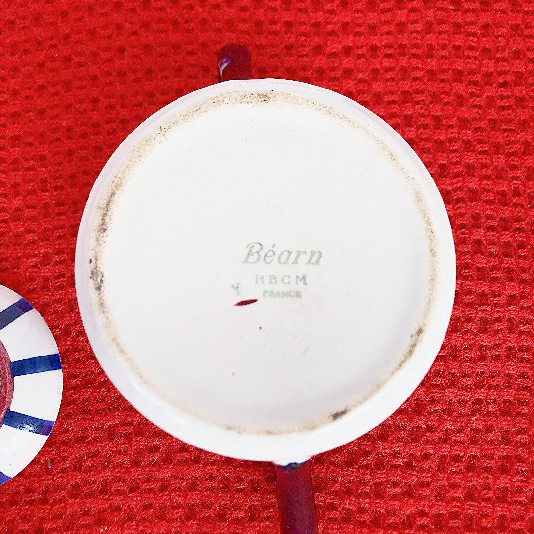 ご予約 クレイユモントロー HBCM Béarn バスク柄 シュガーポット「レッド&ブルー」フランスアンティーク・食器・皿・プレート ブロカント 蚤の市