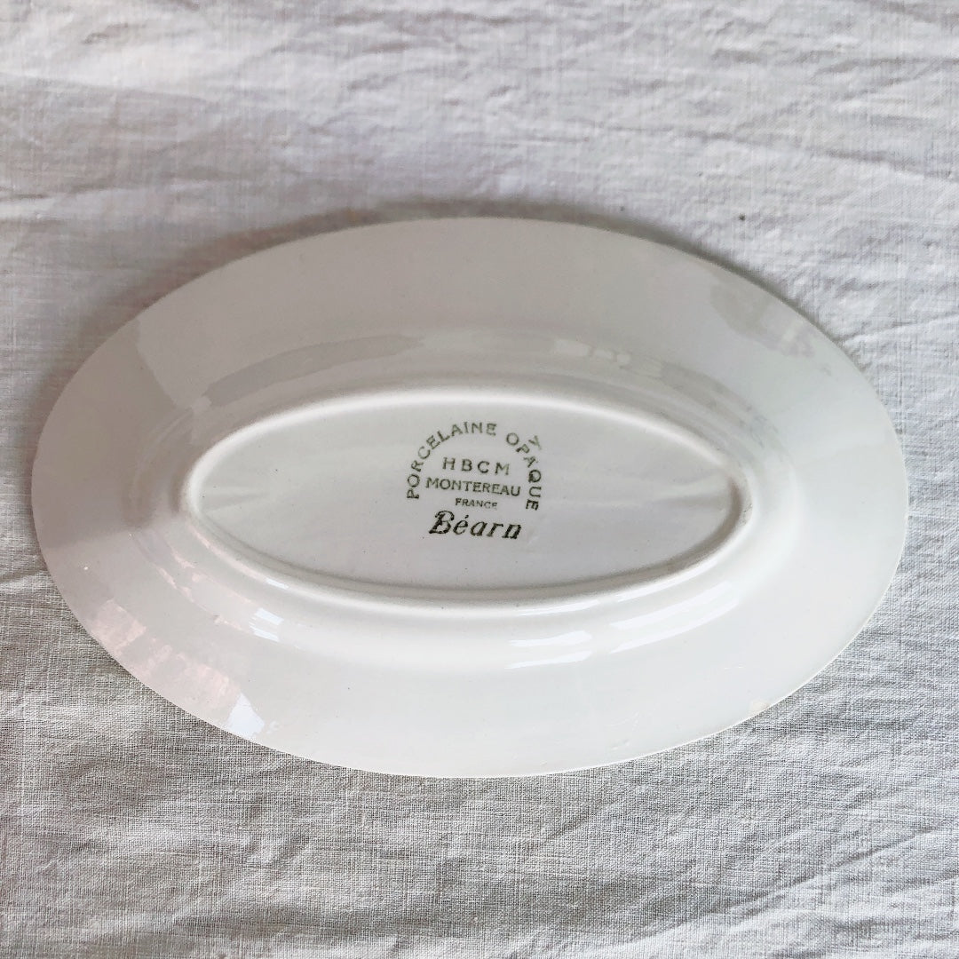クレイユエモントロー HBCM Béarn ラヴィエ オーバル皿 バスク柄 A「ボルドーxダークブルー」フランスアンティーク食器 ブロカント 蚤の市