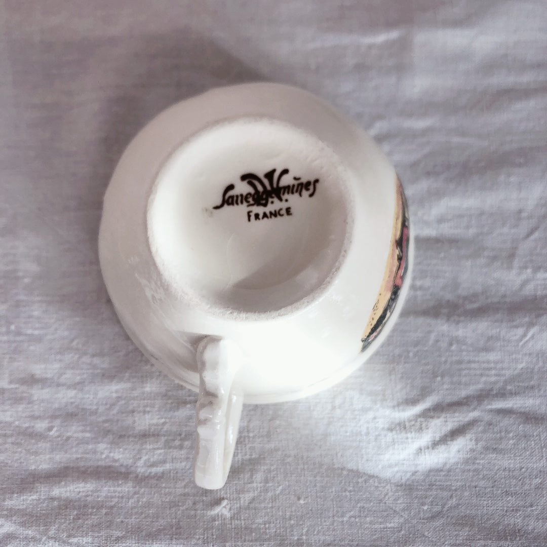 サルグミンヌ sarreguemines ‘’オベルネ‘’ コーヒーカップ&ソーサー A フランスアンティーク食器 フランス蚤の市・ブロカント