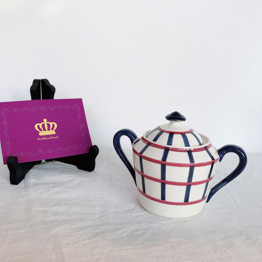 クレイユモントロー HBCM Béarn バスク柄 シュガーポット「ボルドー・ダークブルー」フランスアンティーク・食器・皿・プレート ブロカント