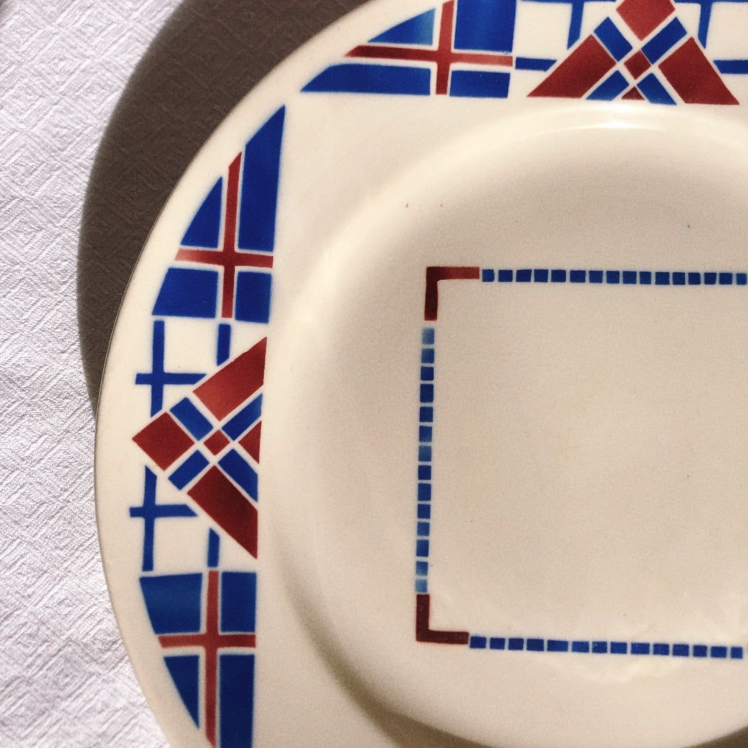 リュネヴィル LUNEVILLE " HOSSEGOR V.F.PARIS"シリーズ 幾何学模様プレート 平皿 A フランスアンティーク食器 蚤の市 ブロカント
