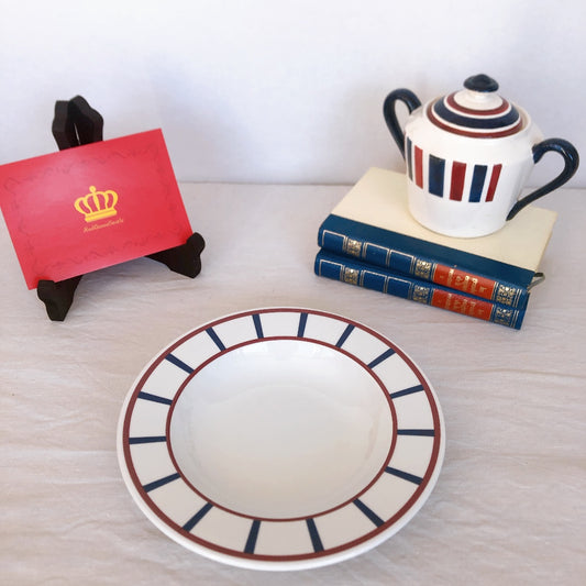 ディゴワンサルグミンヌ ピロブラン バスク柄 スーププレート 『ワインレッド・ネイビー』C フランスアンティーク食器 フランス蚤の市・ブロカント バスク柄食器