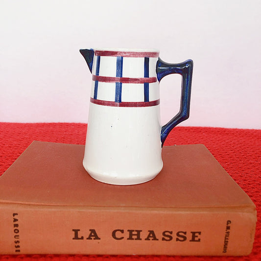 ご予約 フランスアンティーク・食器・皿・プレート ブロカント HBCM Béarn バスク柄 ピシェ・ミルクポット「ルージュ・マリン」その後バスク柄食器セット