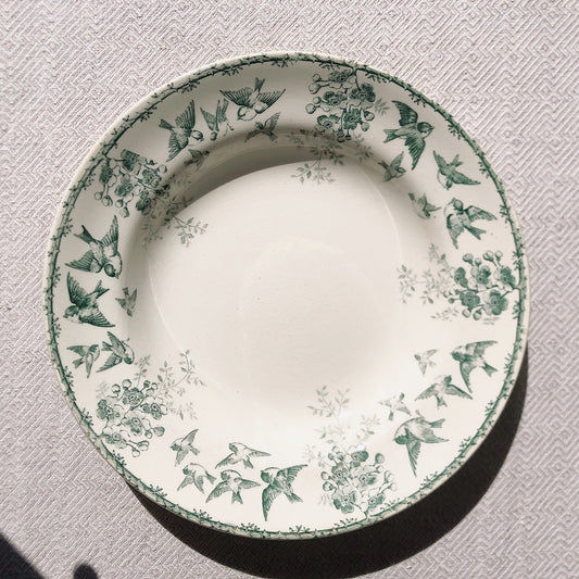 ショワジー・ル・ロワ アンティークプレート 小鳥とワイルドローズ 深皿 23cm D フランスアンティーク食器・プレート フランス直送アンティーク