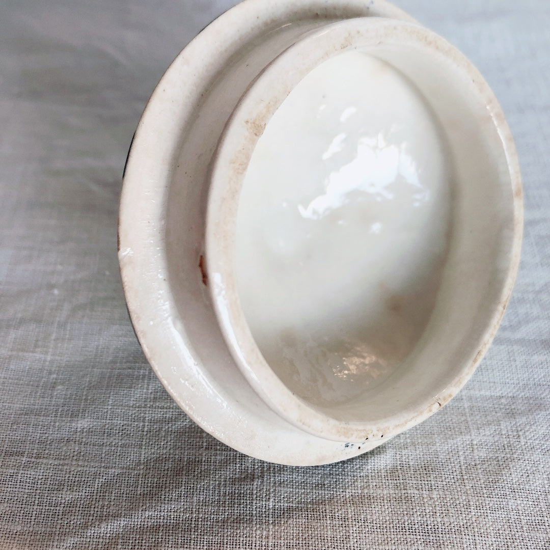 クレイユモントロー HBCM Béarn バスク柄 シュガーポット「ボルドー・ダークブルー」フランスアンティーク・食器・皿・プレート ブロカント