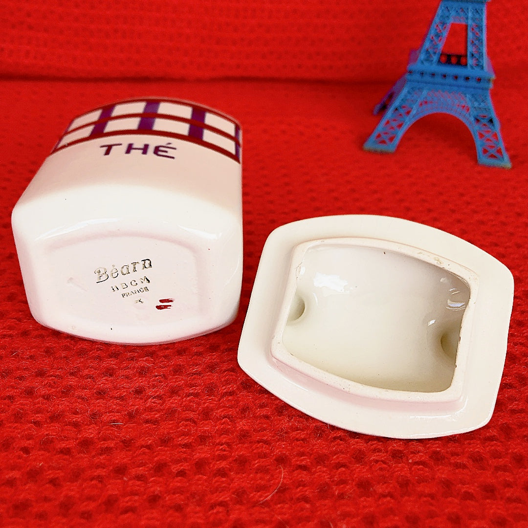 ご予約 フランスアンティーク HBCM Béarn クレイユエモントロー バスク柄 陶器キャニスター 「ルージュ・マリン」D フランスアンティーク ブロカント 蚤の市