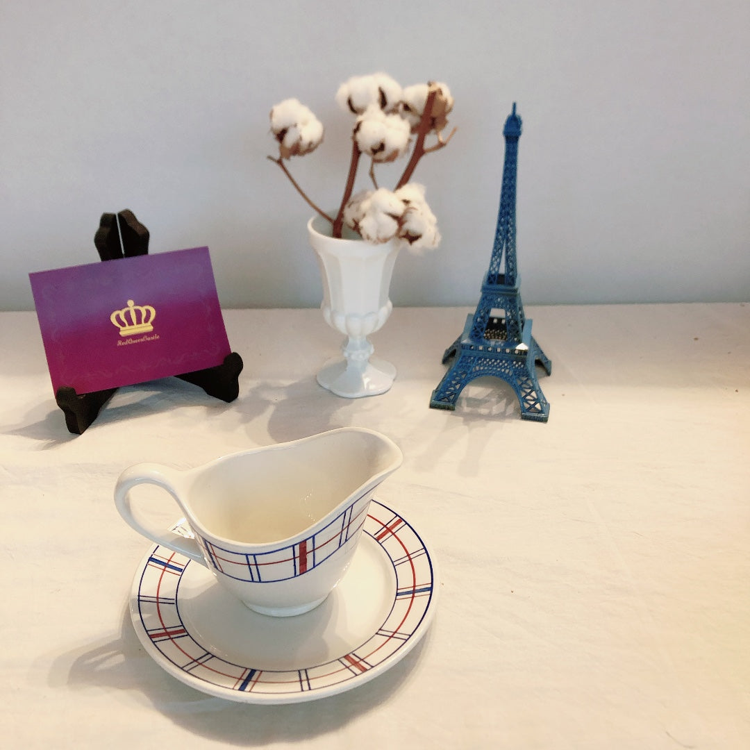 リュネビル バスク柄 ミルクポット&デザートプレートセット フランスアンティーク食器 ブロカント 蚤の市 トリコロールカラー