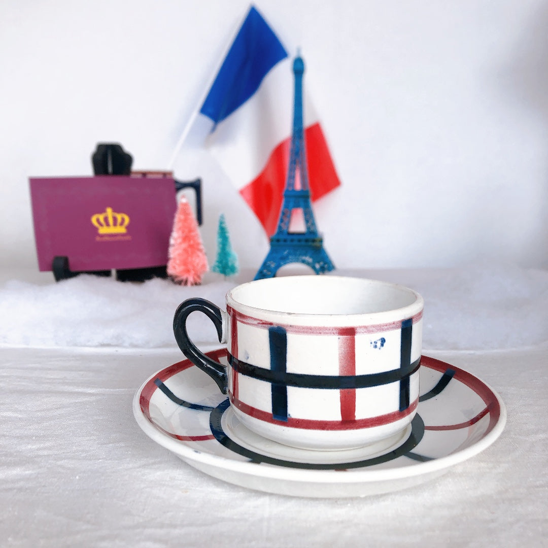 サンタマン バスク柄のカップ&ソーサー フランスアンティーク食器 ブロカント 蚤の市