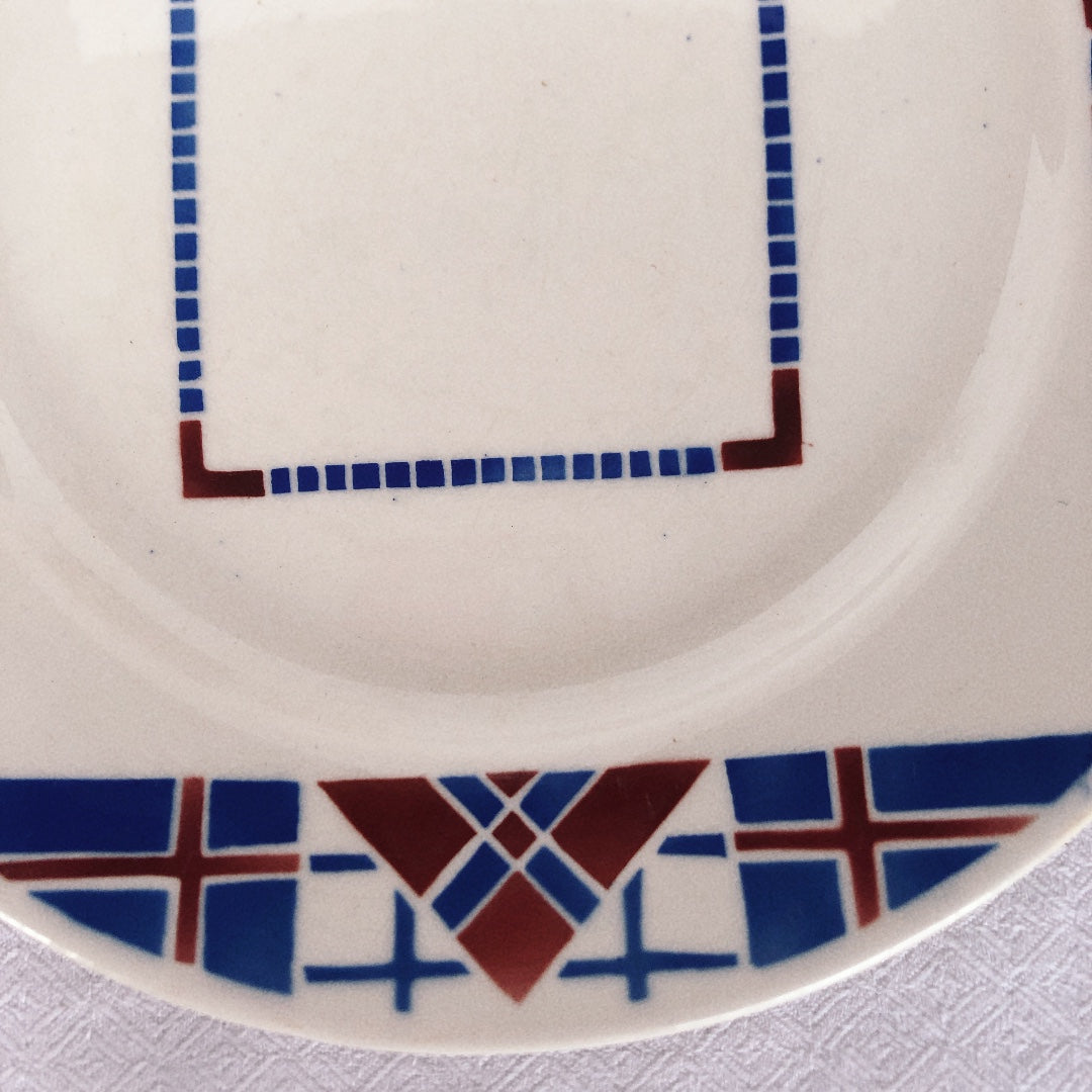 リュネヴィル LUNEVILLE " HOSSEGOR V.F.PARIS"シリーズ 幾何学模様プレート 平皿 B フランスアンティーク食器 蚤の市 ブロカント