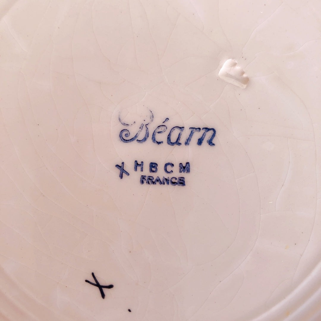 フランスアンティーク HBCM Béarn クレイユモントロー バスク柄 ディナープレート /平皿「イエローxダークブルー」A フランスアンティーク食器 ブロカント 蚤の市