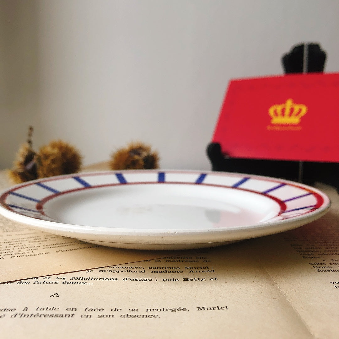 ディゴワンサルグミンヌ バスク柄 デザートプレート 『ルージュ・マリン』D フランスアンティーク食器 フランス蚤の市・ブロカント バスク柄デザートプレート