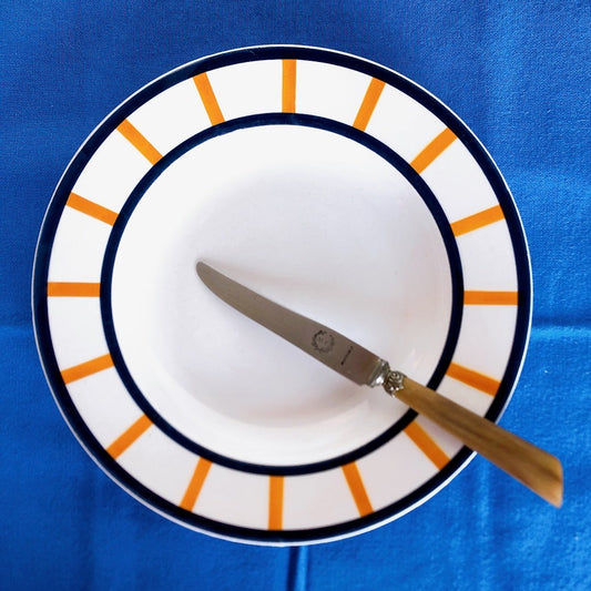 フランスアンティーク HBCM Béarn クレイユモントロー バスク柄 スーププレート /深皿「イエローxダークブルー」A 他4点セット フランスアンティーク食器 ブロカント 蚤の市