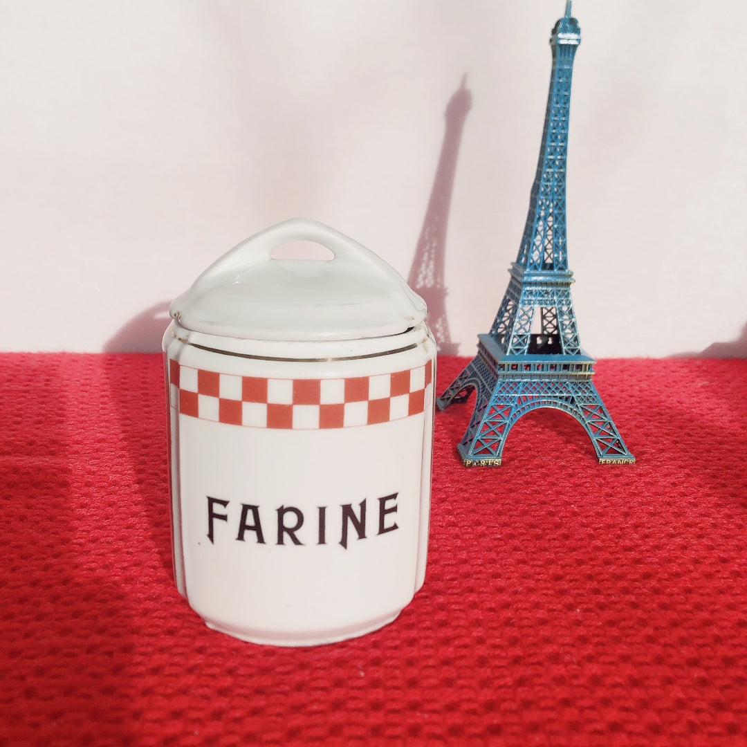 フランスアンティーク 陶器キャニスター ダミエ柄 レッド&ホワイト 3点セット フランスアンティーク食器 ブロカント 蚤の市