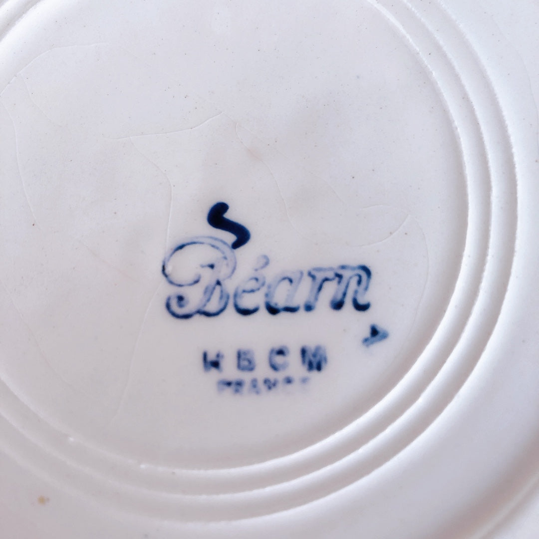 フランスアンティーク HBCM Béarn クレイユモントロー バスク柄 スーププレート /深皿「イエローxダークブルー」B フランスアンティーク食器 ブロカント 蚤の市