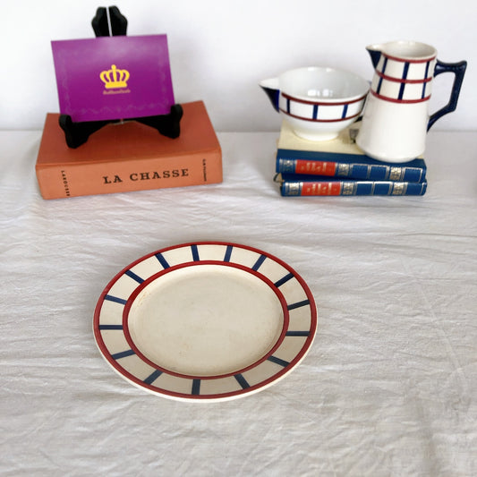 クレイユエモントロー HBCM Béarn デザートープレート/平皿 バスク柄 A「ボルドーxダークブルー」フランスアンティーク食器 ブロカント 蚤の市