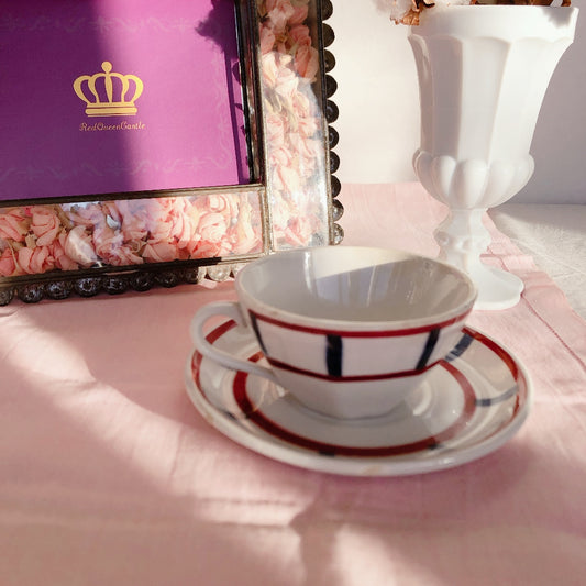 バドンヴィレー バスク柄 カップ&ソーサー「ボルドー・ダークブルー」G フランスアンティーク・食器・皿・プレート ブロカント