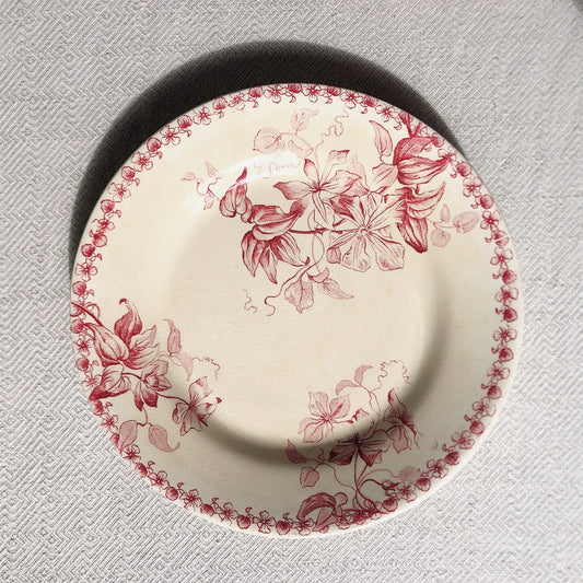 フランスアンティークプレート ヴィエイヤーボルドー クレマチス 人気の赤シリーズ フランスブロカント・蚤の市