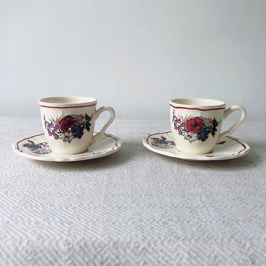 ディゴワンサルグミンヌ Digoin&sarreguemines アグレスト コーヒーカップ&ソーサー2客セット フランスアンティーク食器 フランス蚤の市・ブロカント