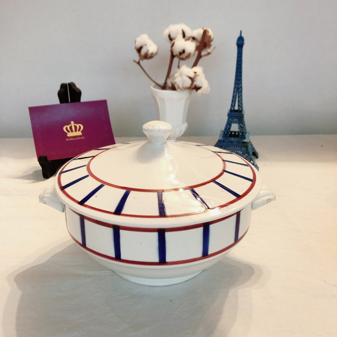 ご予約 ディゴワンサルグミンヌ バスク柄 スーピエール『ルージュ・マリン』 フランスアンティーク食器 フランス蚤の市・ブロカント バスク柄食器
