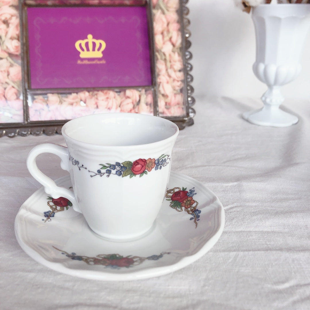 サルグミンヌ sarreguemines ‘’オベルネ‘’ コーヒーカップ&ソーサー 3客セット フランスアンティーク食器 フランス蚤の市・ブロカント