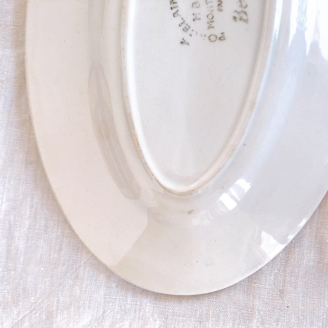 クレイユエモントロー HBCM Béarn ラヴィエ オーバル皿 バスク柄「ボルドーxダークブルー」フランスアンティーク食器 ブロカント 蚤の市