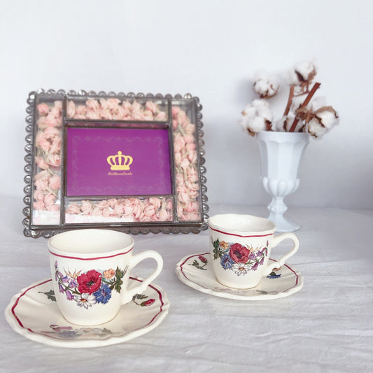 ご予約ディゴワンサルグミンヌ Digoin&sarreguemines アグレスト コーヒーカップ&ソーサー2客セット 他お纏め フランスアンティーク食器 フランス蚤の市・ブロカント