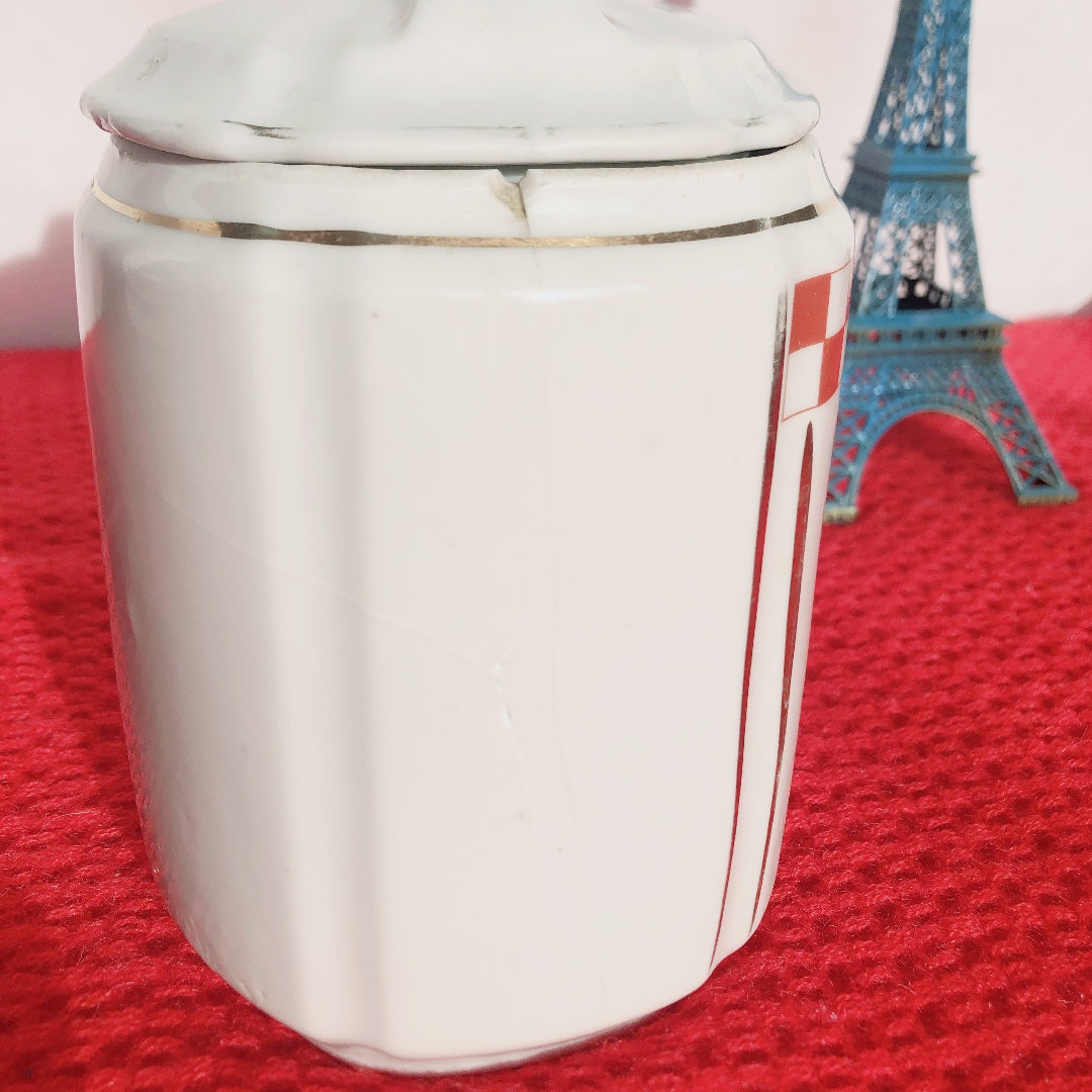 フランスアンティーク 陶器キャニスター ダミエ柄 レッド&ホワイト 3点セット フランスアンティーク食器 ブロカント 蚤の市
