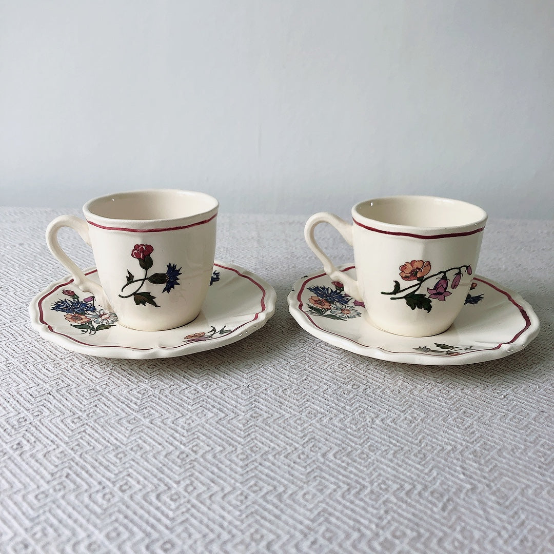 ディゴワンサルグミンヌ Digoin&sarreguemines アグレスト コーヒーカップ&ソーサー2客セット フランスアンティーク食器 フランス蚤の市・ブロカント