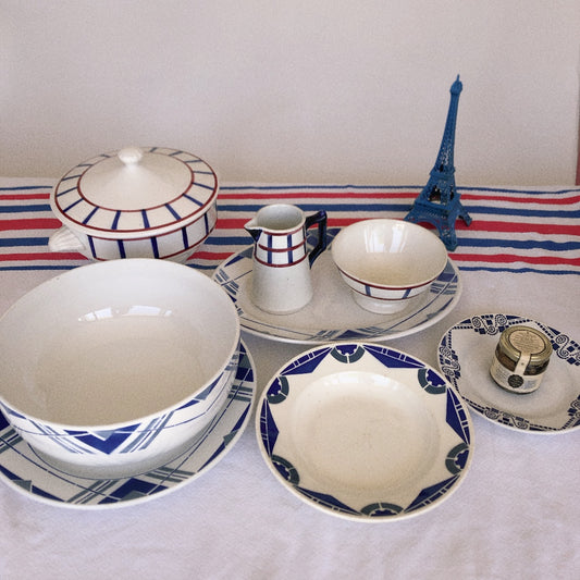 ご予約 サンタマン・ディゴワンサルグミンヌ バスク柄食器セット フランスアンティーク・食器・皿・プレート ブロカント