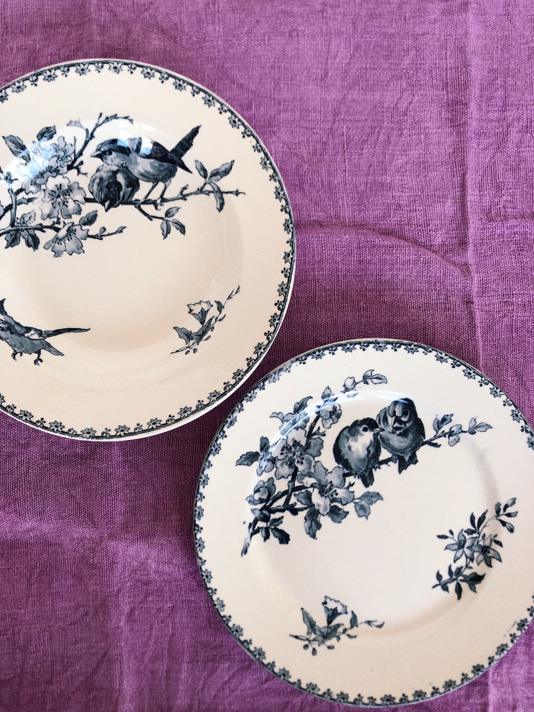 ご予約★フランスアンティーク サルグミンヌ ファボリ『FAVORI』ブルー スーププレート C ファイアンスフィーヌ フランスアンティーク食器 フランス蚤の市・ブロカント