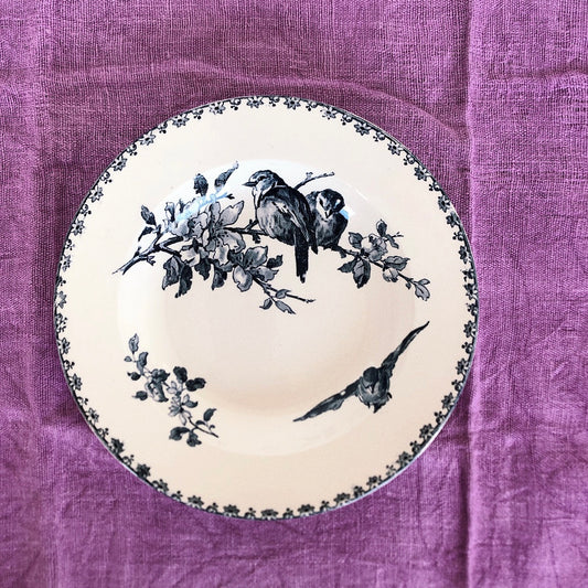 ご予約★フランスアンティーク サルグミンヌ ファボリ『FAVORI』ブルー スーププレート B ファイアンスフィーヌ フランスアンティーク食器 フランス蚤の市・ブロカント