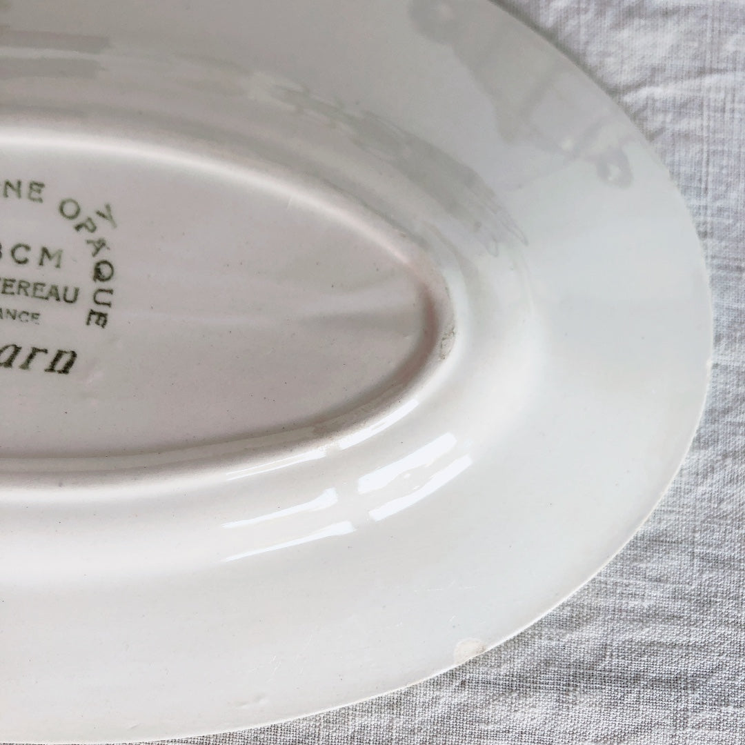 クレイユエモントロー HBCM Béarn ラヴィエ オーバル皿 バスク柄 A「ボルドーxダークブルー」フランスアンティーク食器 ブロカント 蚤の市