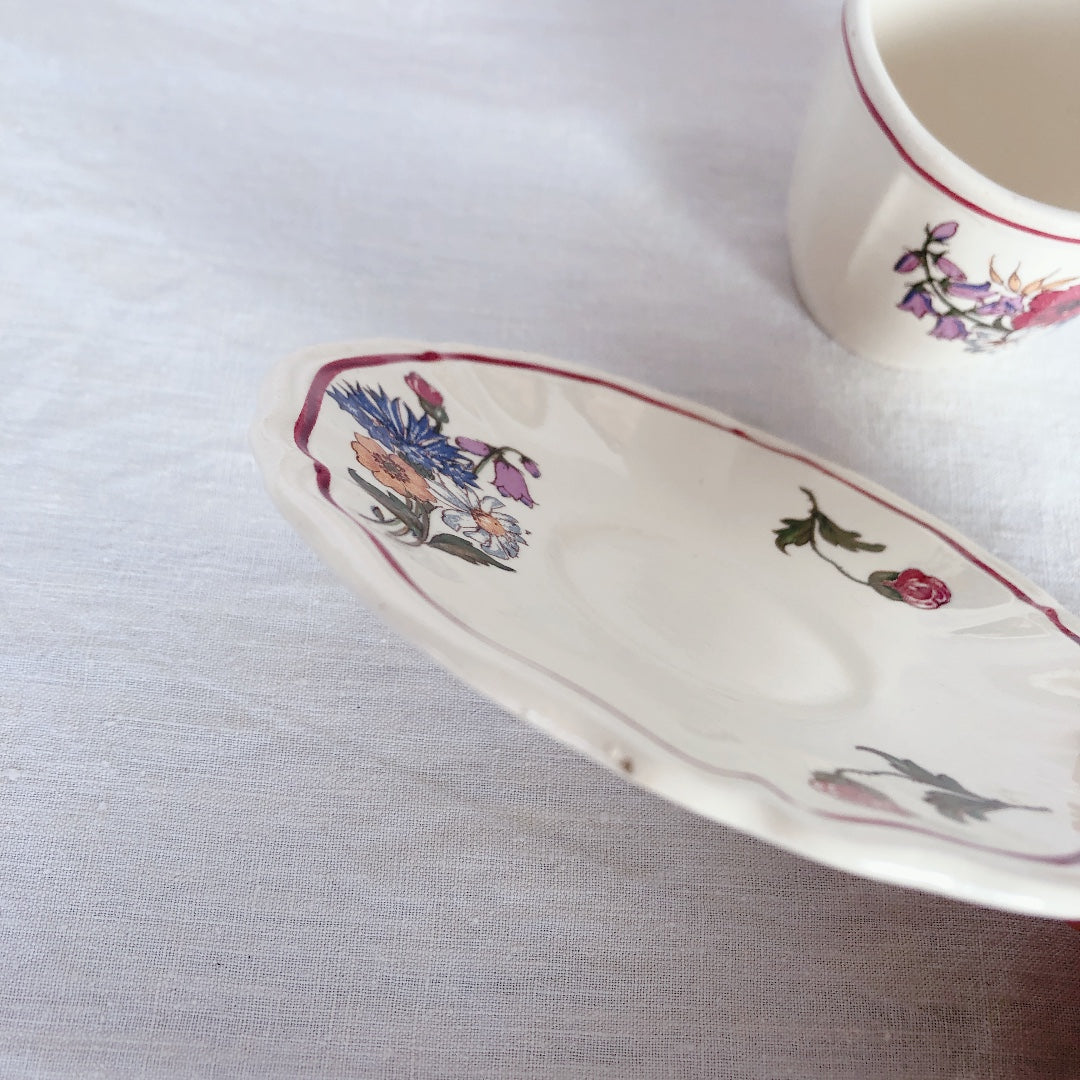 ご予約ディゴワンサルグミンヌ Digoin&sarreguemines アグレスト コーヒーカップ&ソーサー2客セット 他お纏め フランスアンティーク食器 フランス蚤の市・ブロカント