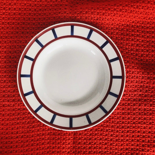フランスアンティーク HBCM Béarn クレイユモントロー バスク柄 スーププレート /深皿「レッドxブルー」G フランスアンティーク食器 ブロカント 蚤の市