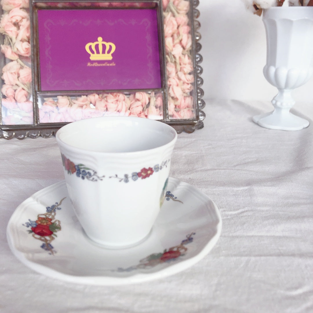 サルグミンヌ sarreguemines ‘’オベルネ‘’ コーヒーカップ&ソーサー 3客セット フランスアンティーク食器 フランス蚤の市・ブロカント
