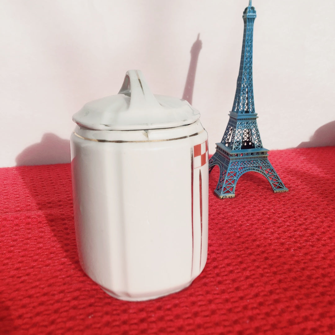 フランスアンティーク 陶器キャニスター ダミエ柄 レッド&ホワイト 3点セット フランスアンティーク食器 ブロカント 蚤の市