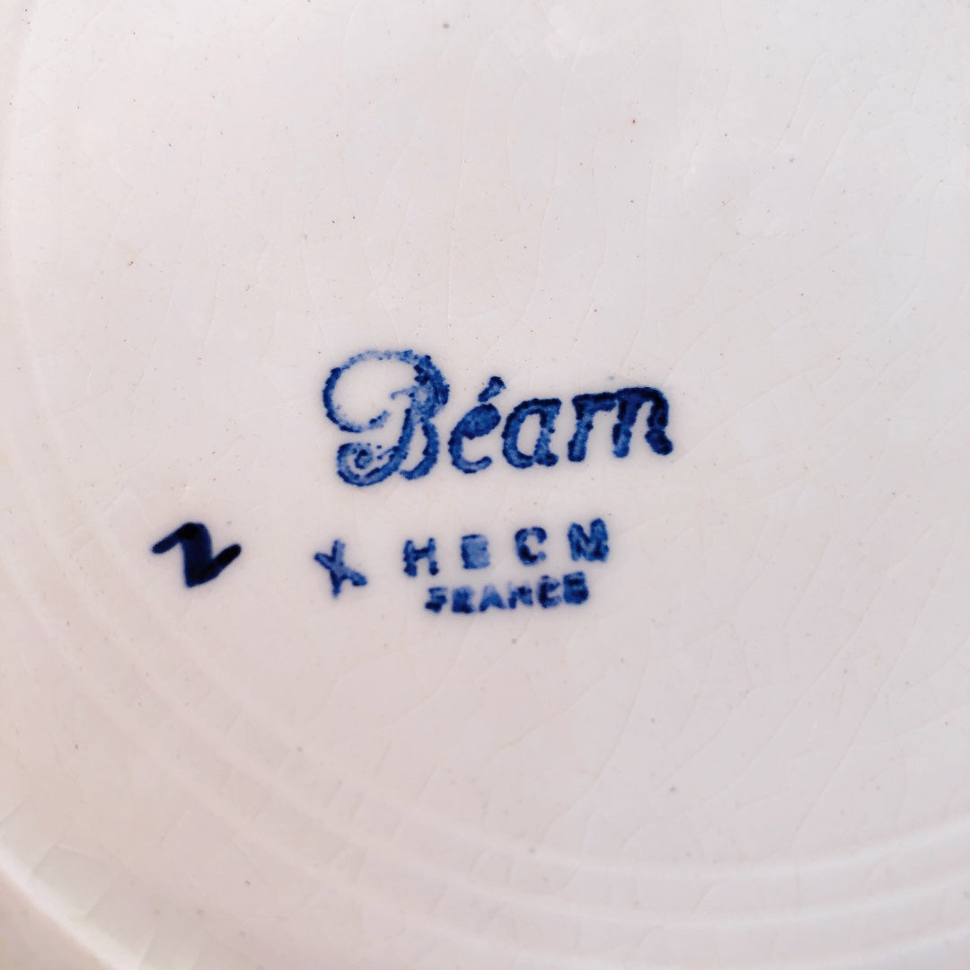 フランスアンティーク HBCM Béarn クレイユモントロー バスク柄 ディナープレート /平皿「イエローxダークブルー」B フランスアンティーク食器 ブロカント 蚤の市