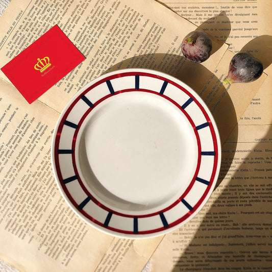 フランスアンティーク HBCM Béarn クレイユエモントロー バスク柄 デザートプレート「ボルドー・ダークブルー」E フランスアンティーク食器 ブロカント 蚤の市