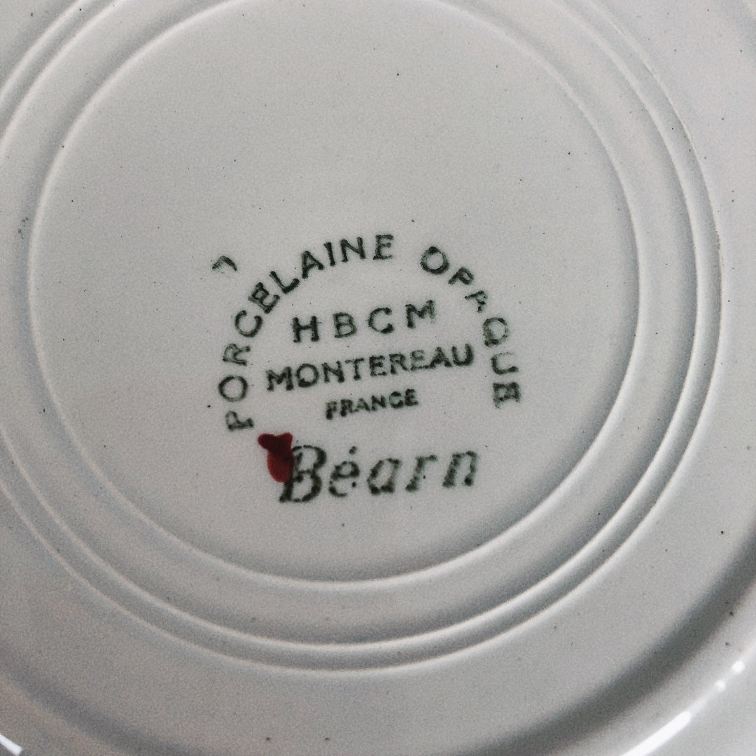フランスアンティーク HBCM Béarn クレイユモントロー バスク柄 スーププレート /深皿「レッドxブルー」G フランスアンティーク食器 ブロカント 蚤の市