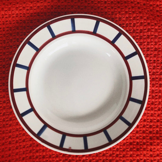 フランスアンティーク HBCM Béarn クレイユモントロー バスク柄 スーププレート /深皿「レッドxダークブルー」E フランスアンティーク食器 ブロカント 蚤の市