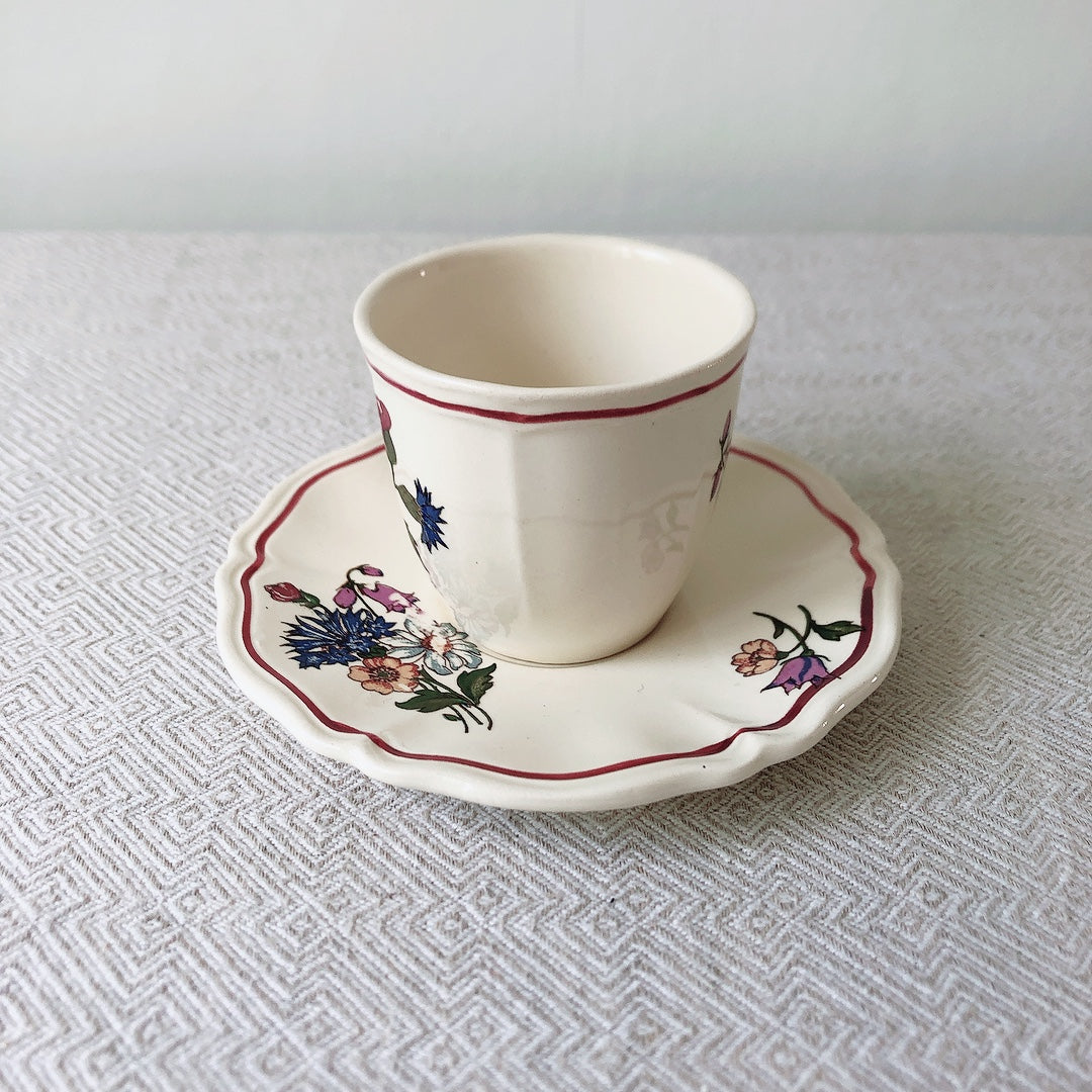 ディゴワンサルグミンヌ Digoin&sarreguemines アグレスト コーヒーカップ&ソーサー2客セット フランスアンティーク食器 フランス蚤の市・ブロカント