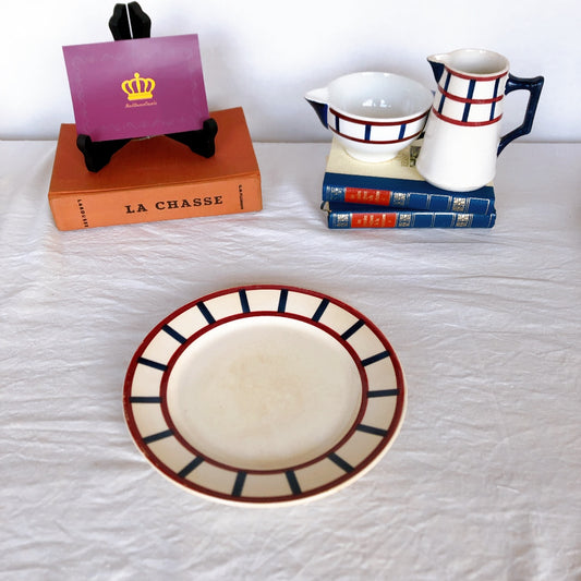 クレイユエモントロー HBCM Béarn ディナープレート/平皿 バスク柄 「ボルドーxダークブルー」フランスアンティーク食器 ブロカント 蚤の市